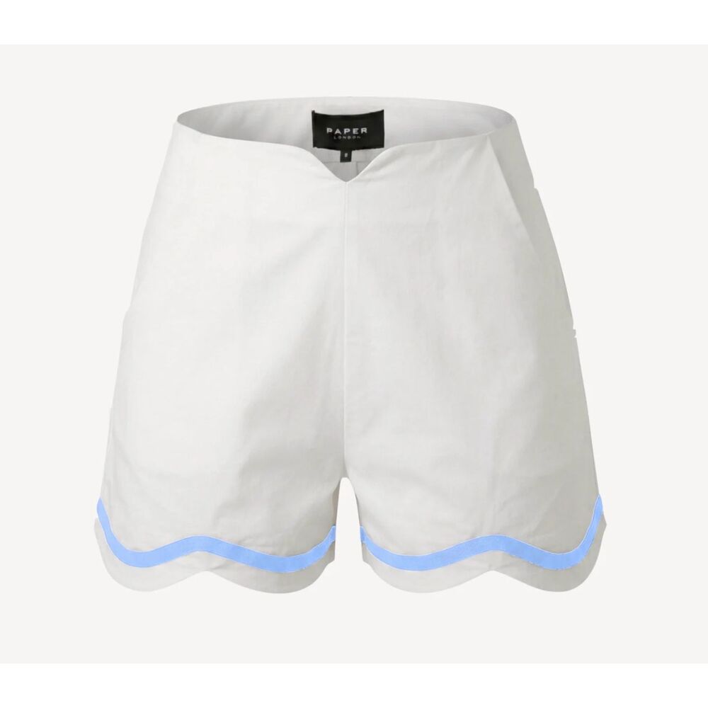 PAPER LONDON Fraise Flare Shorts White/Blue UK 12 (US 8) NEW NWT